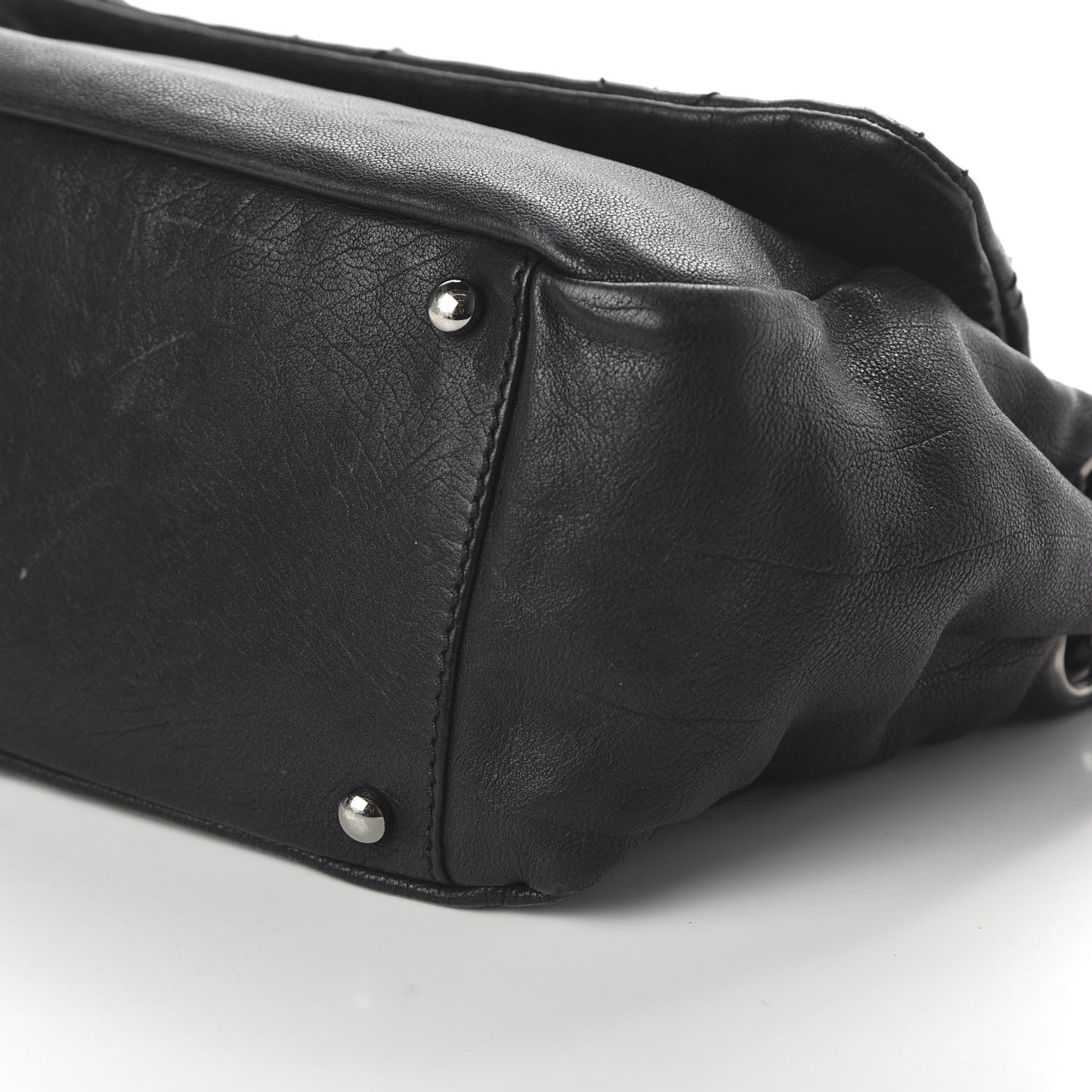 Calfskin Diamond Stitch Accordion Flap Black