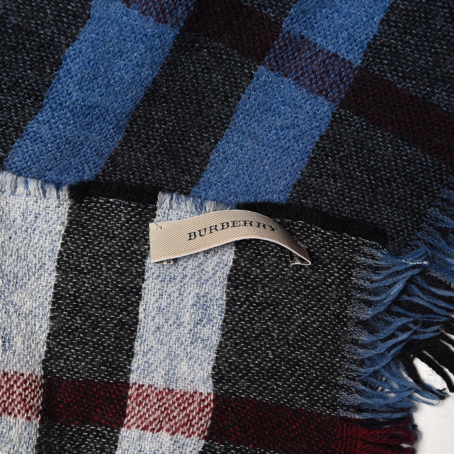Wool Reversible Color Check Scarf Blue Stone