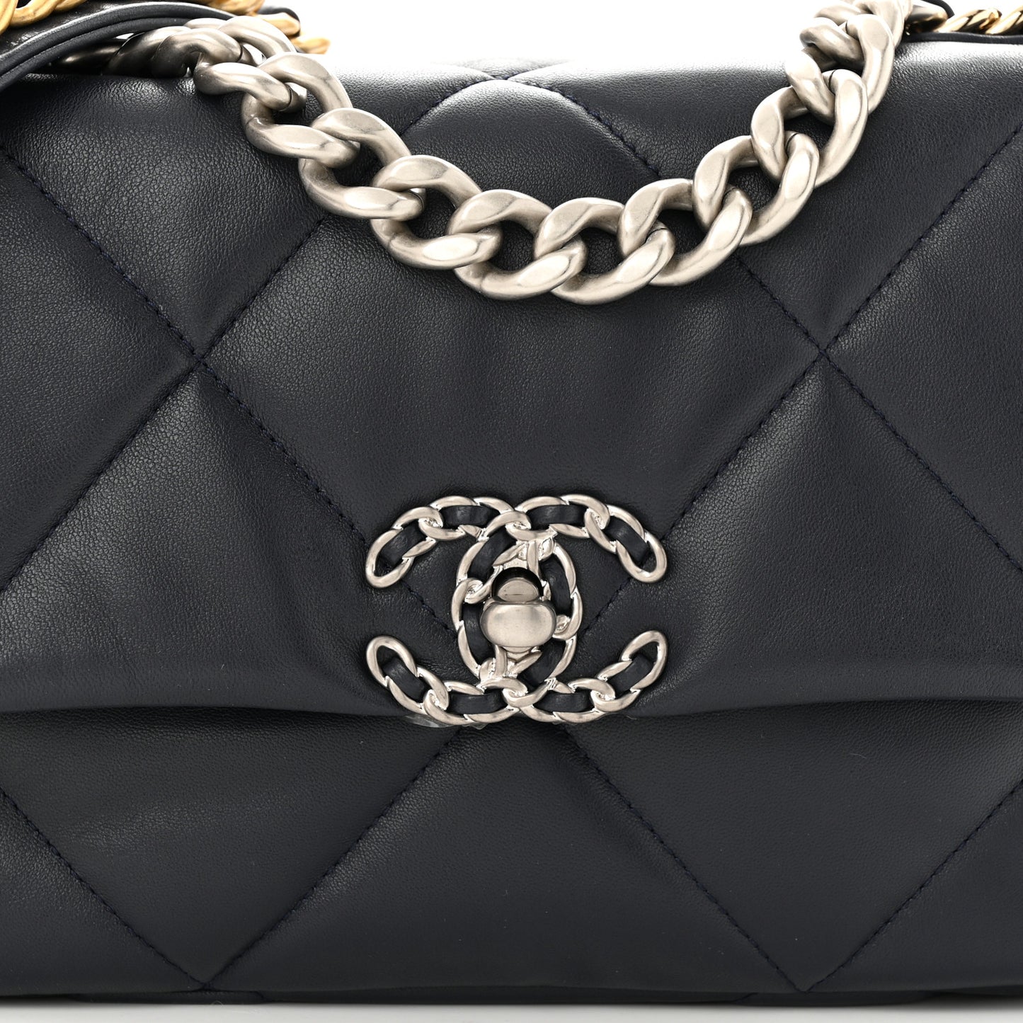 Lambskin Quilted Medium Chanel 19 Flap Navy Blue