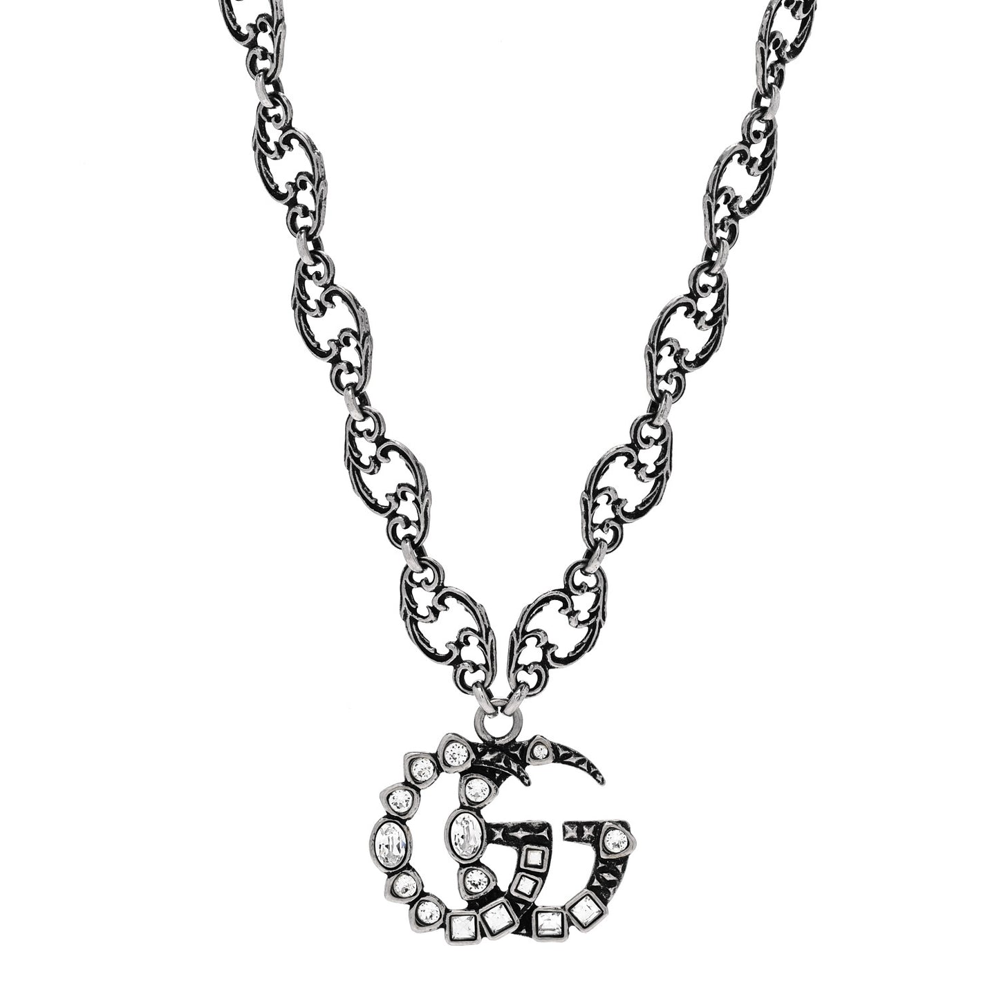 Metal Crystal Marmont Necklace Aged Silver