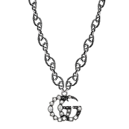 Gucci Metal Crystal Marmont Necklace Aged Silver 1 of 5