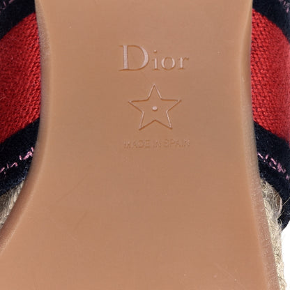 Christian Dior Canvas Embroidered Granville Espadrille Crisscross Flat Slide Sandals 37.5 Spicy Red 8 of 10