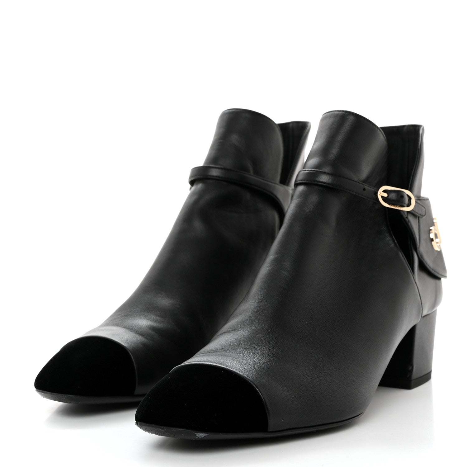 Chanel Lambskin Velvet Cap Toe Short Ankle Boots 38 Black 3 of 9