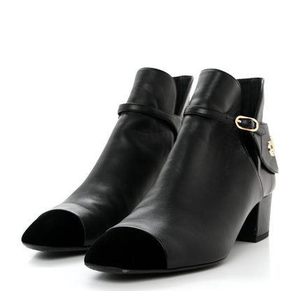 Chanel Lambskin Velvet Cap Toe Short Ankle Boots 38 Black 3 of 9