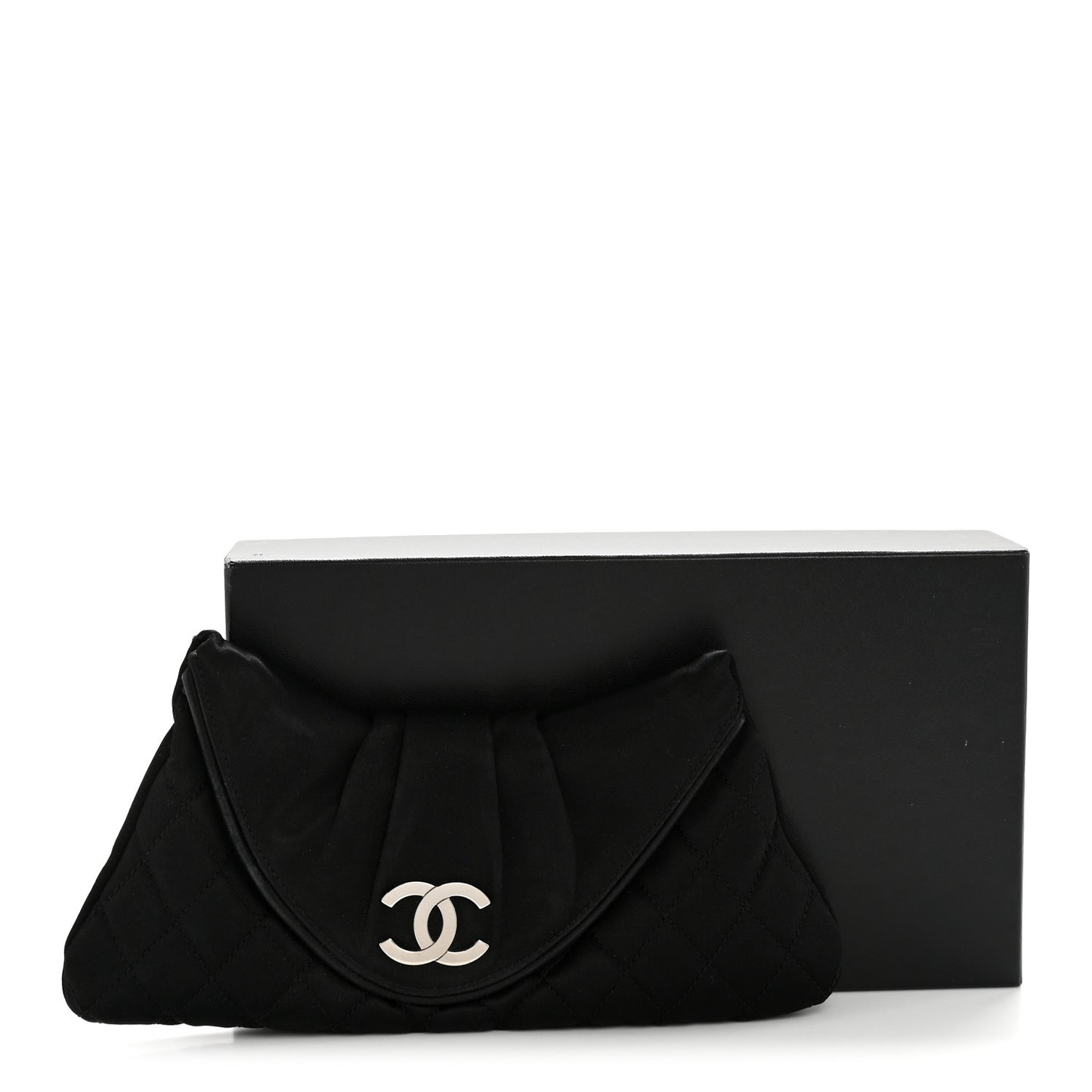 Satin Quilted Flap Clutch Black
