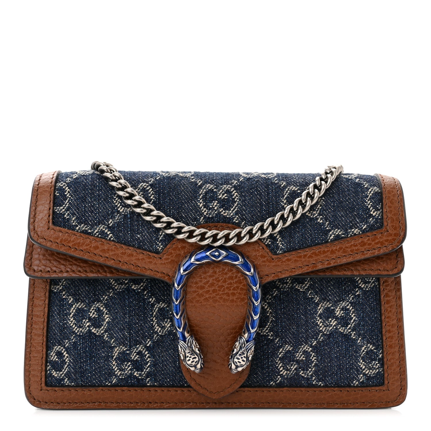Gucci New Denim GG Monogram Dollar Calfskin Enamel Super Mini Dionysus Shoulder Bag Blue Tea Cuir Epilog Electric Blue 1 of 10
