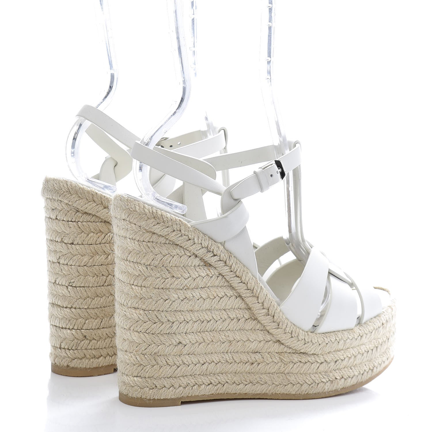 Saint Laurent Calfskin Tribute 95 Platform Espadrille Wedge Sandals 37 Porcellana 4 of 7