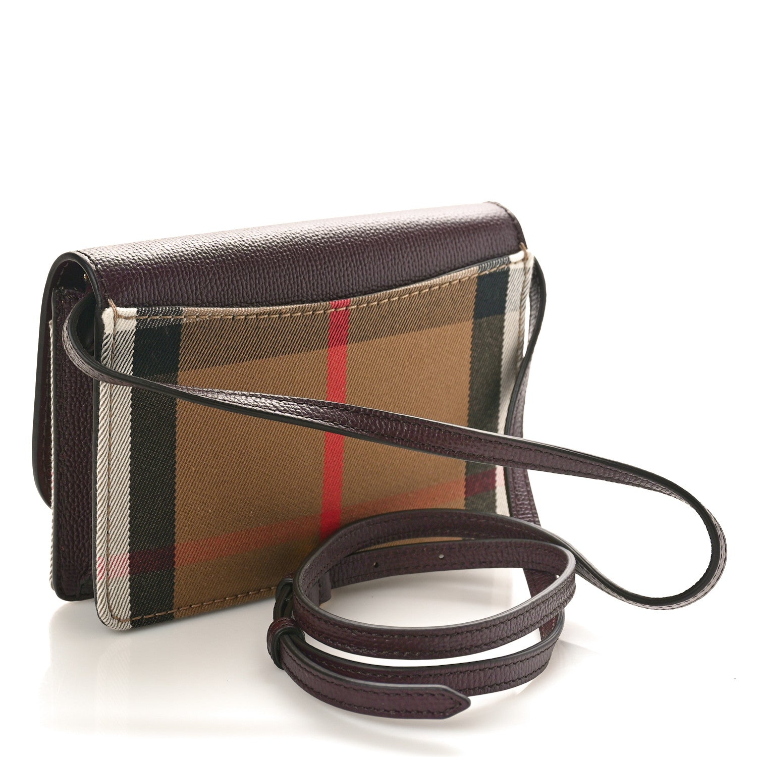 Burberry Grained Calfskin House Check Tartan Mix Hampshire Wallet On Chain Burgundy 3 of 8