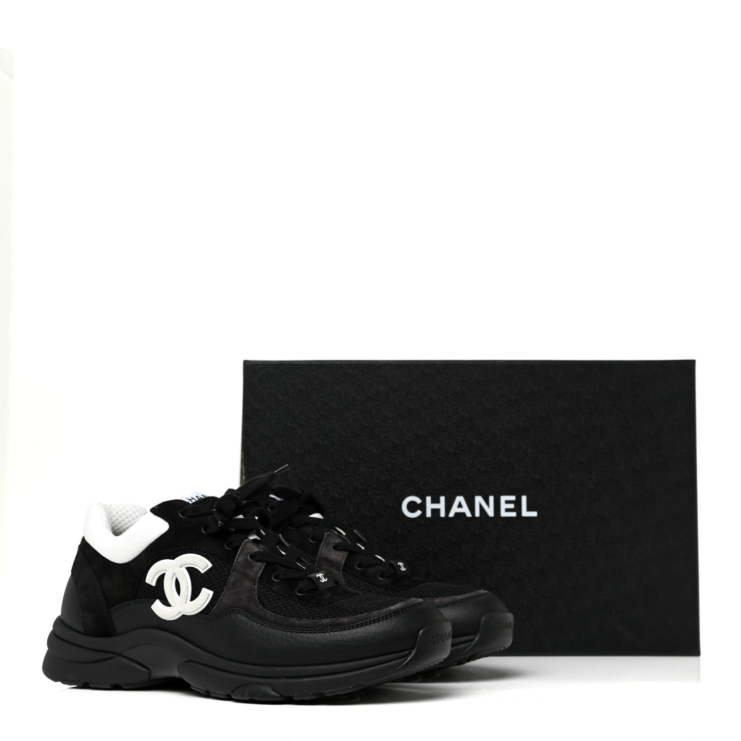 Chanel Mesh Suede Grained Calfskin Womens CC Sneakers 41 Black White 14 of 14