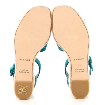 Hermes Suede Goatskin Elda Espadrille Wedge Sandals 36 Vert Oxford 5 of 17