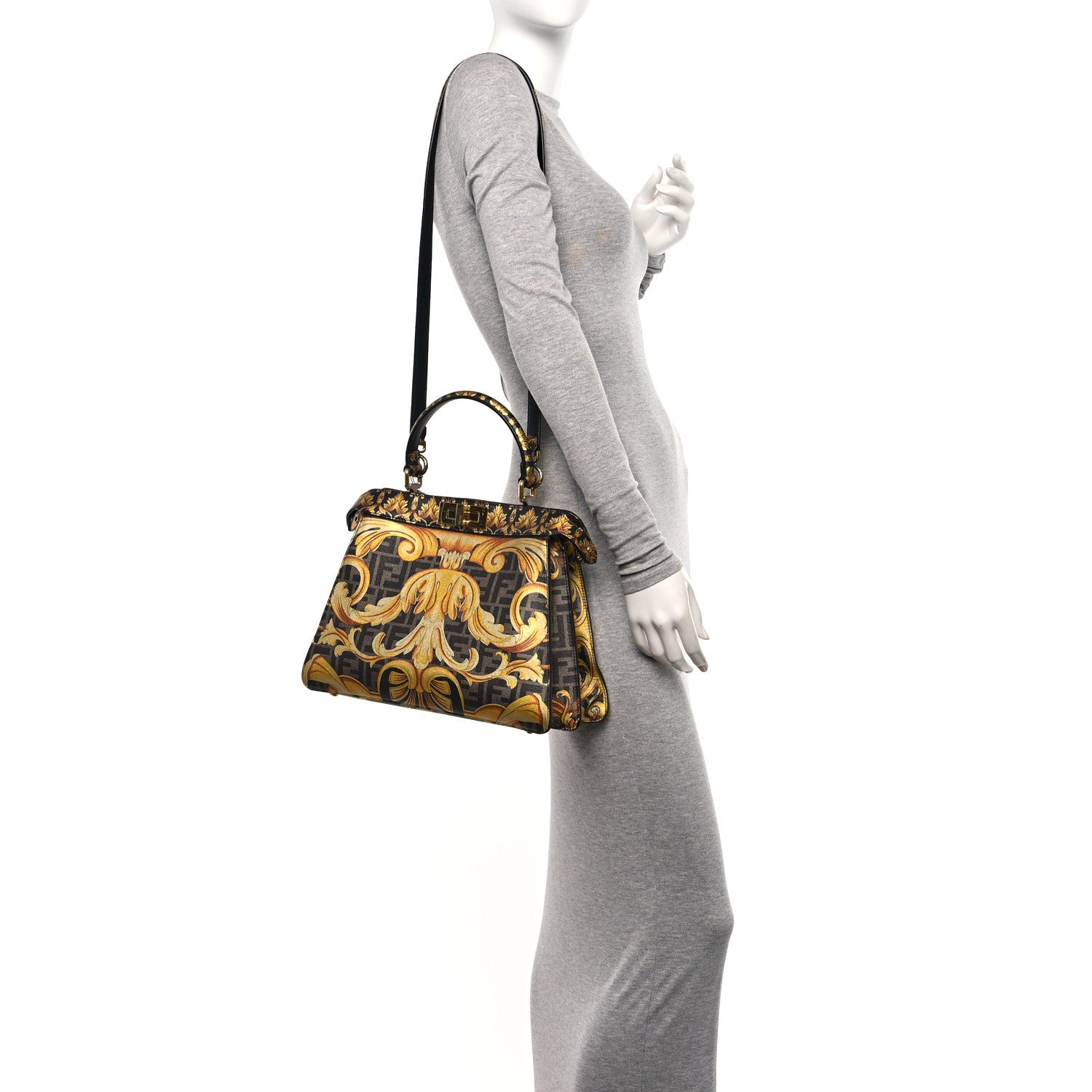 Fendi X VERSACE Vitello Seta Nappa Fendace FF Baroque Medium Peekaboo I SEE U Satchel Tobacco Black Gold 2 of 11