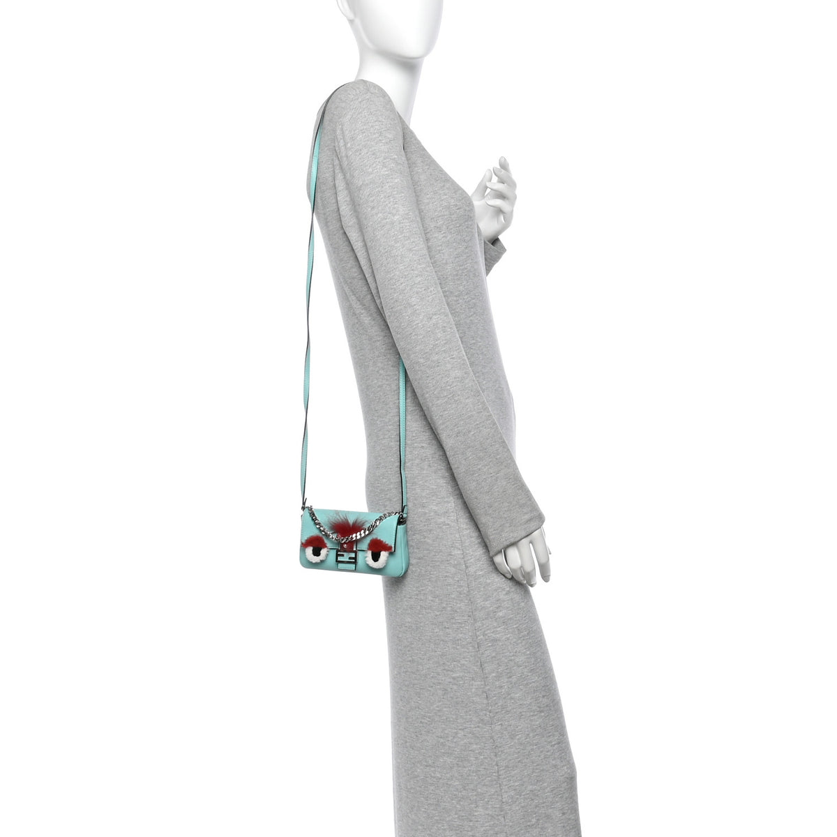 Fendi Nappa Rabbit Fox Fur Micro Buggie Baguette Tiffany 2 of 9