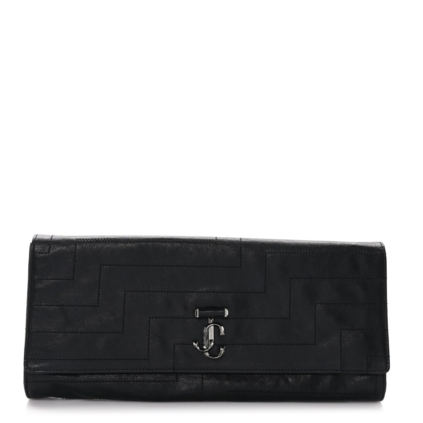 Biker Calfskin Overstitch Avenue Clutch Black
