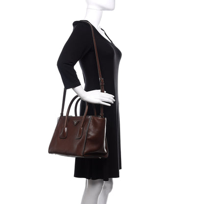 Prada Glace Calfskin Small Twin Pocket Tote Bruciato 2 of 10