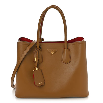 Prada Saffiano Cuir Large Double Bag Caramel Fuoco 1 of 17