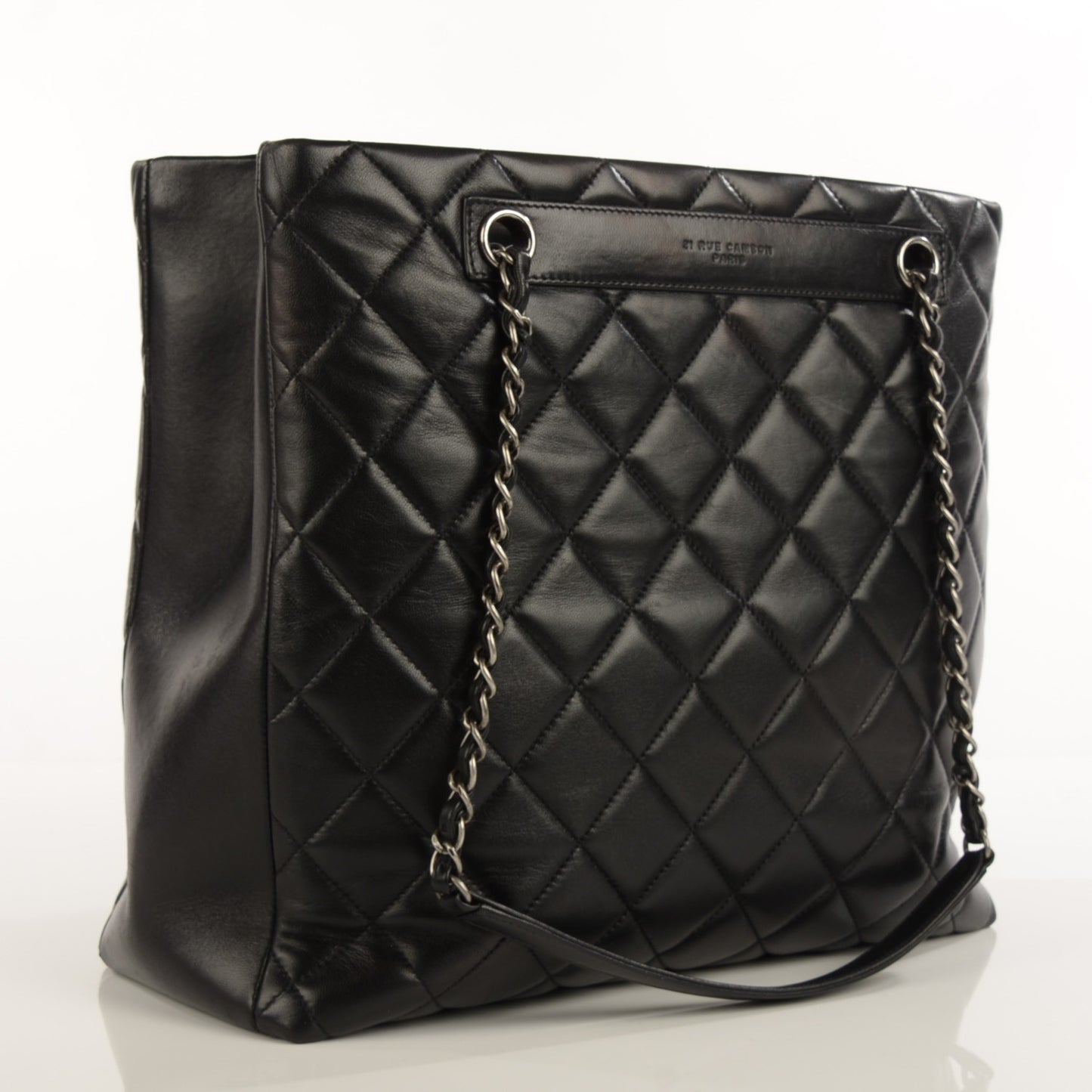 Lambskin Quilted Trendy CC Shopping Tote Black