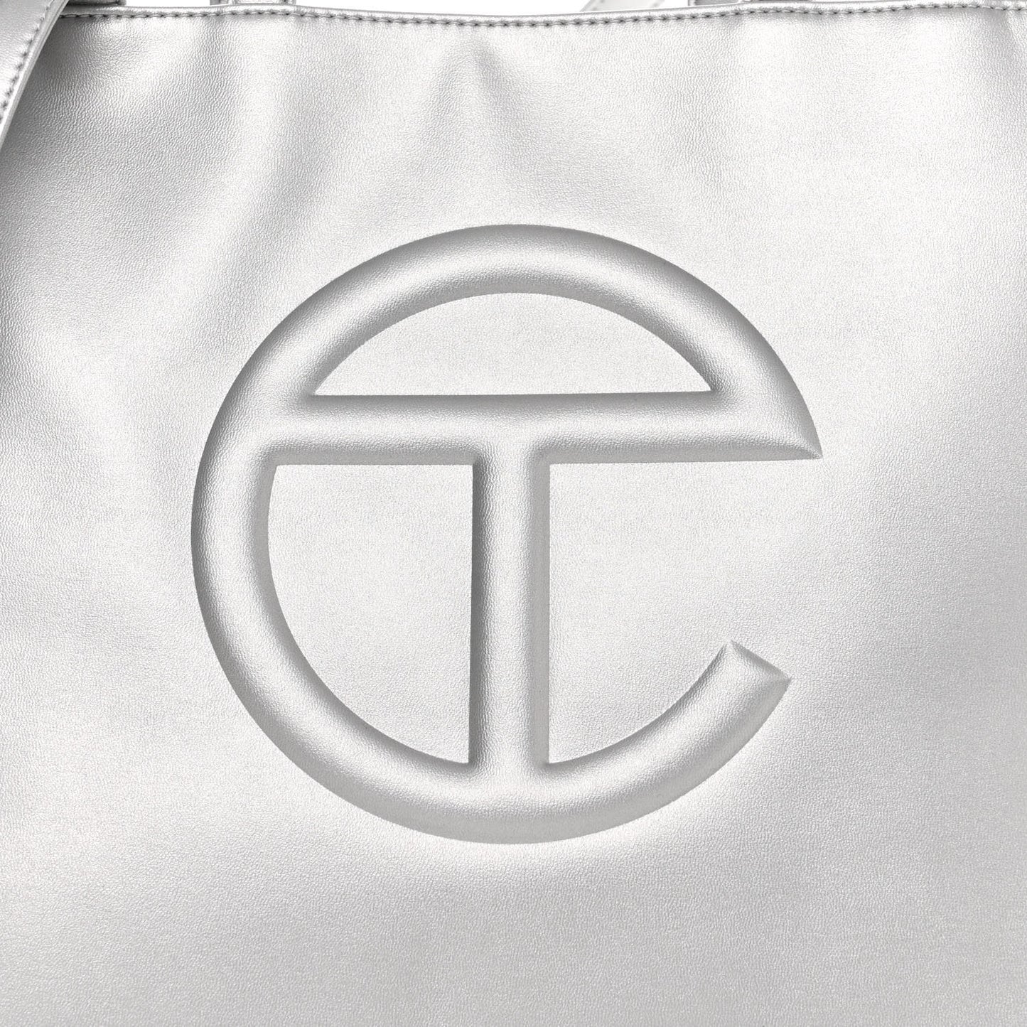 Metallic Vegan Leather Medium Shopping Bag Silver