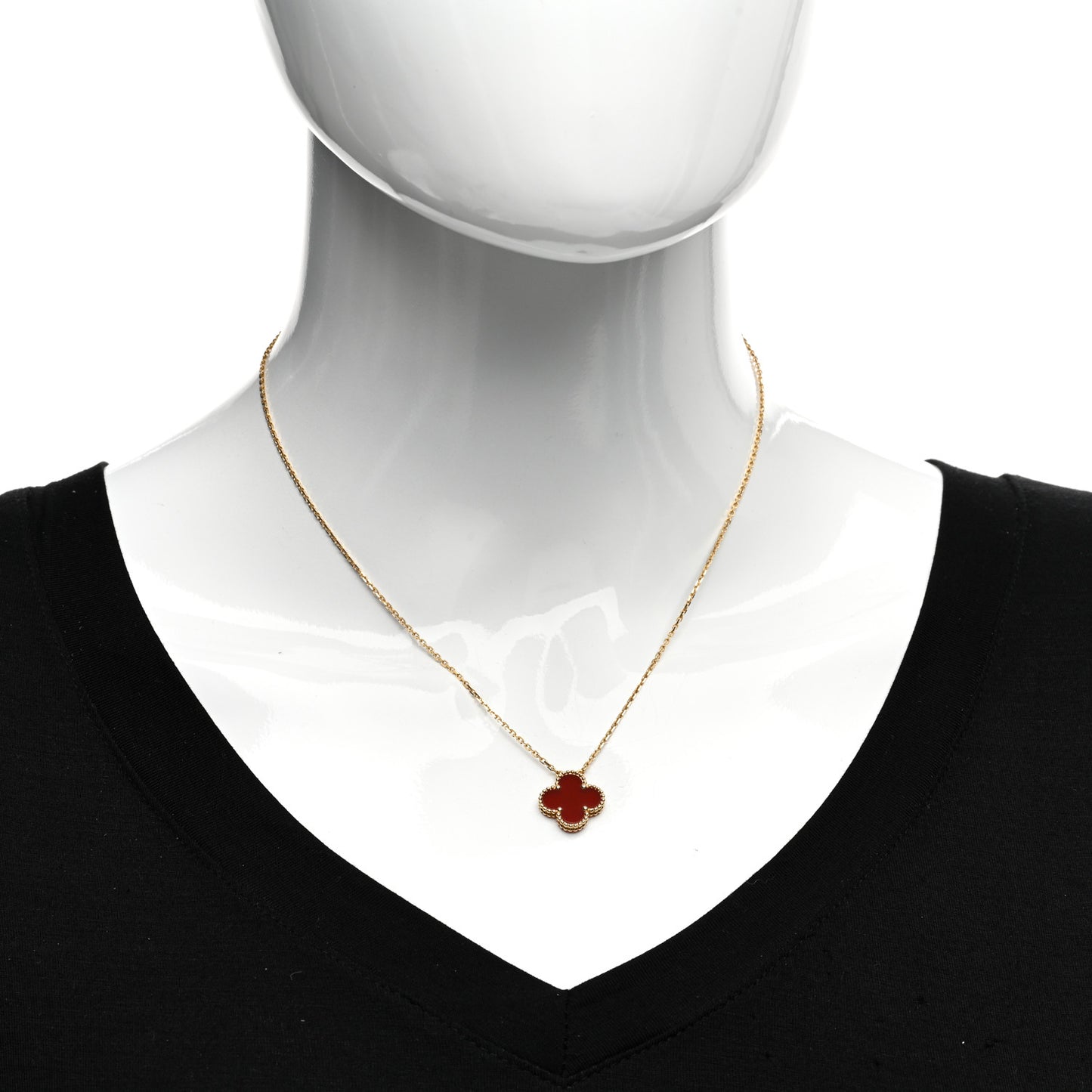 18K Yellow Gold Carnelian Vintage Alhambra Pendant Necklace