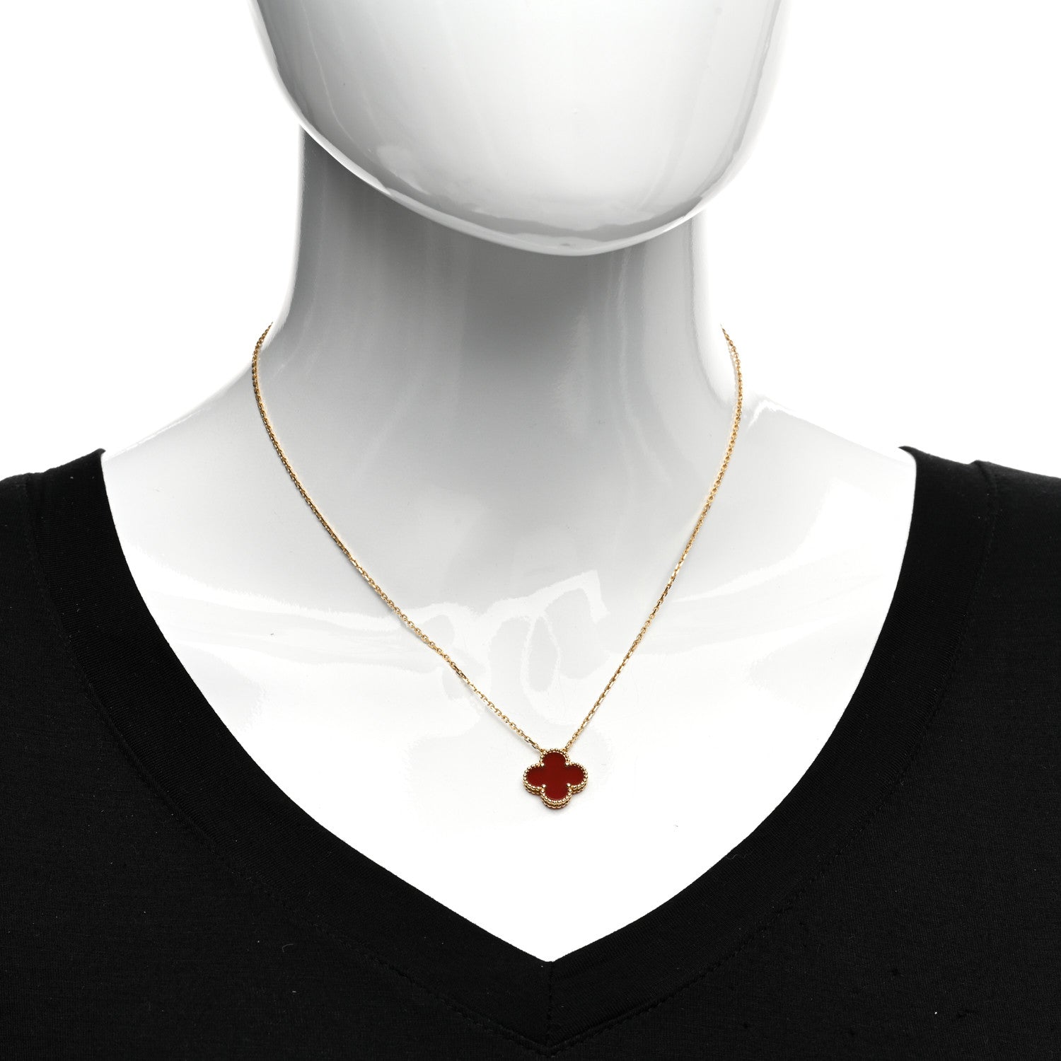 Van Cleef & Arpels 18K Yellow Gold Carnelian Vintage Alhambra Pendant Necklace 2 of 6