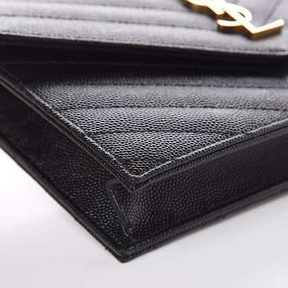 Saint Laurent Grain De Poudre Matelasse Chevron Monogram Envelope Chain Wallet Black 9 of 11