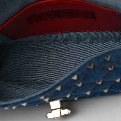 Valentino Garavani Denim Fringe Small Rockstud Spike Shoulder Bag Blue 4 of 4
