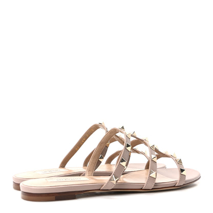 Valentino Garavani Calfskin Rockstud Caged Flat Slide Sandals 38 Poudre 5 of 10