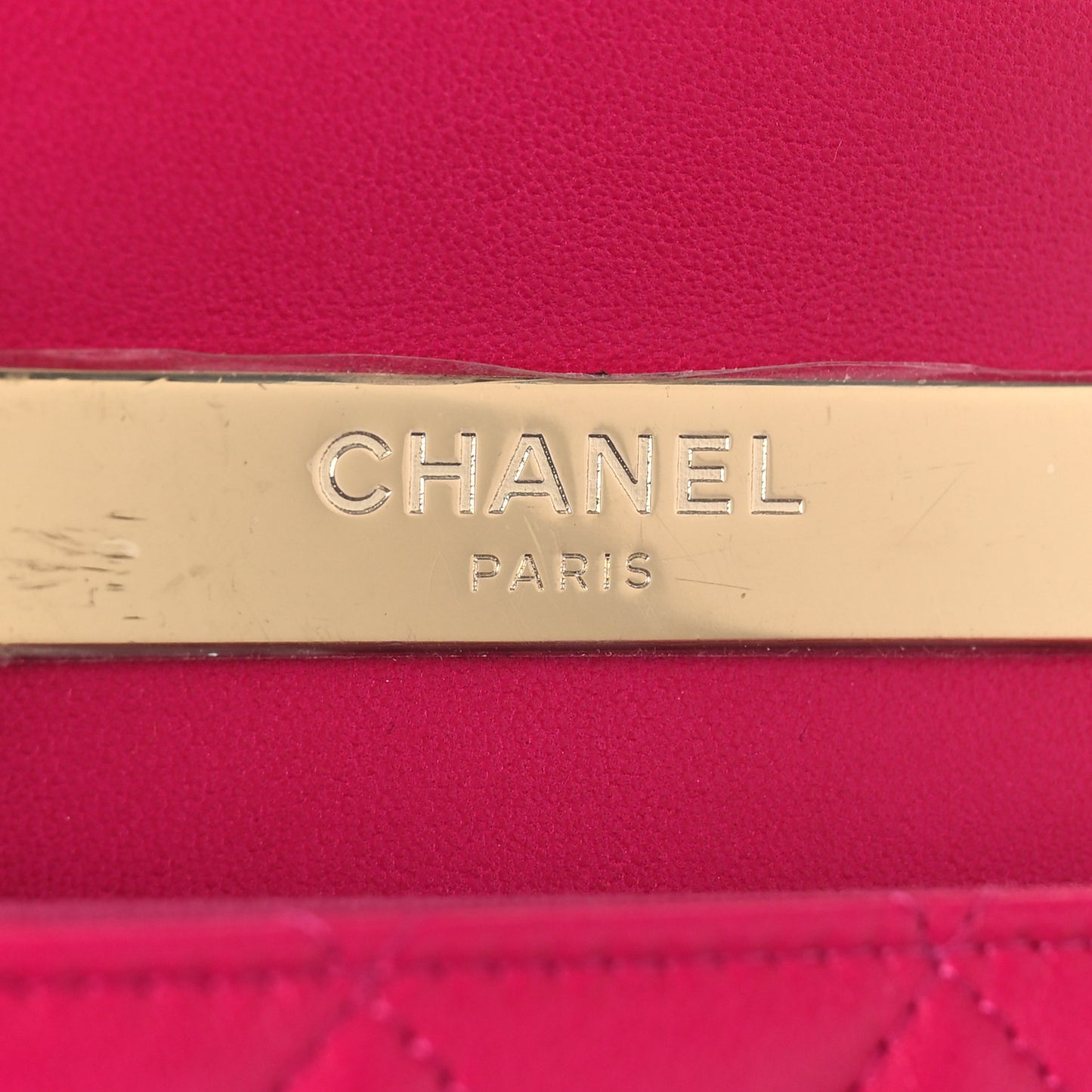 Lambskin Quilted Top Handle Flap Clutch With Chain Fuchsia