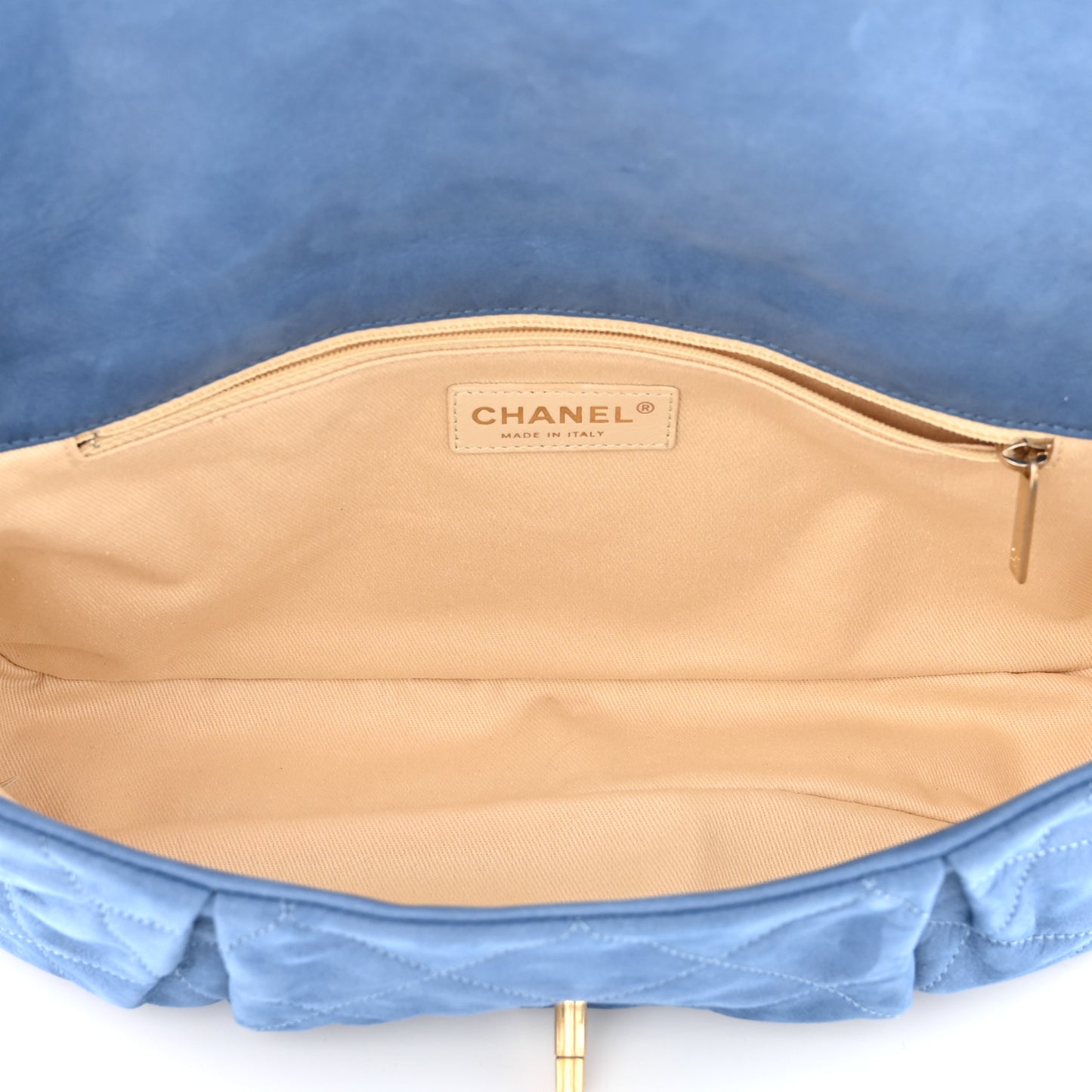 Iridescent Calfskin Large Chic Quilt Flap Blue