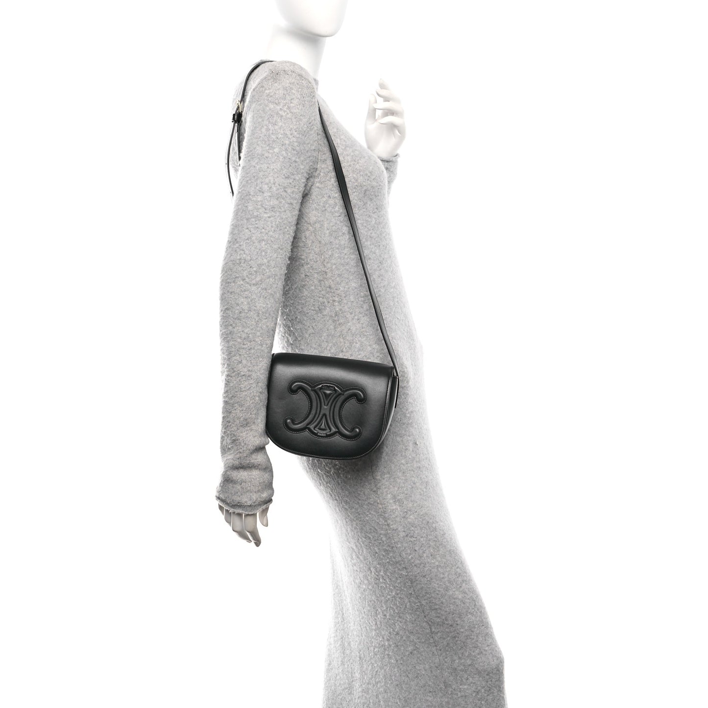 Smooth Calfskin Cuir Triomphe Folco Crossbody Bag Black
