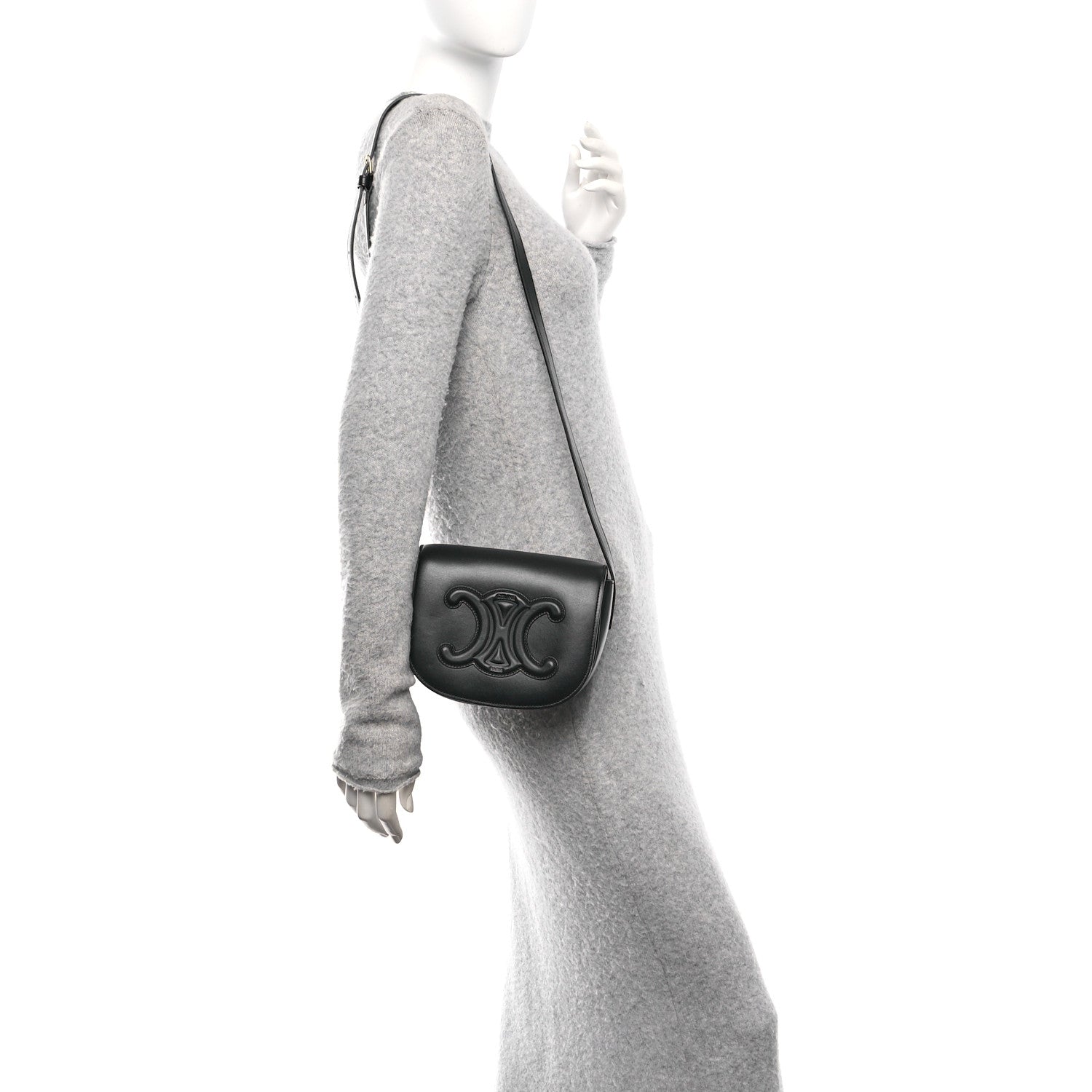 Celine Smooth Calfskin Cuir Triomphe Folco Crossbody Bag Black 2 of 9