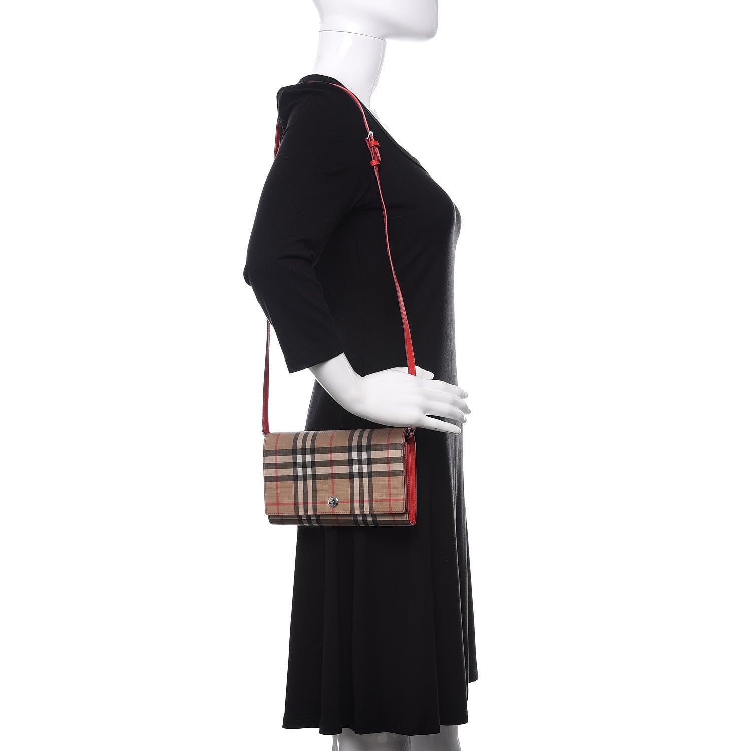 Burberry E-Canvas Vintage Check Wallet With Detachable Strap Bright Military Red 2 of 11