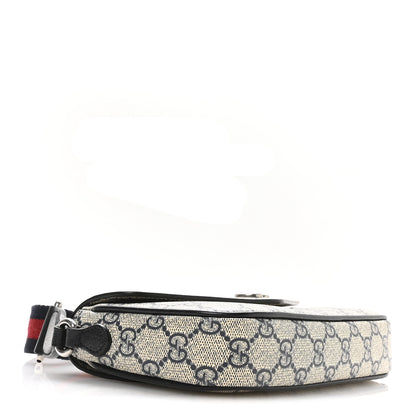 Gucci GG Supreme Monogram Textured Dollar Calfskin Web Mini Ophidia Envelope Shoulder Bag Beige Blue 4 of 11
