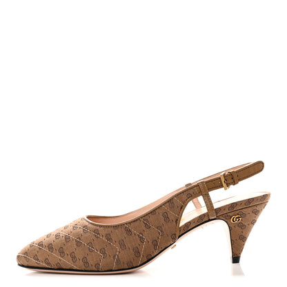 Gucci Monogram GG Mignon Nappa Chevron Matelasse Double G 75mm Slingback Pumps 36 Dusty Brown 1 of 11