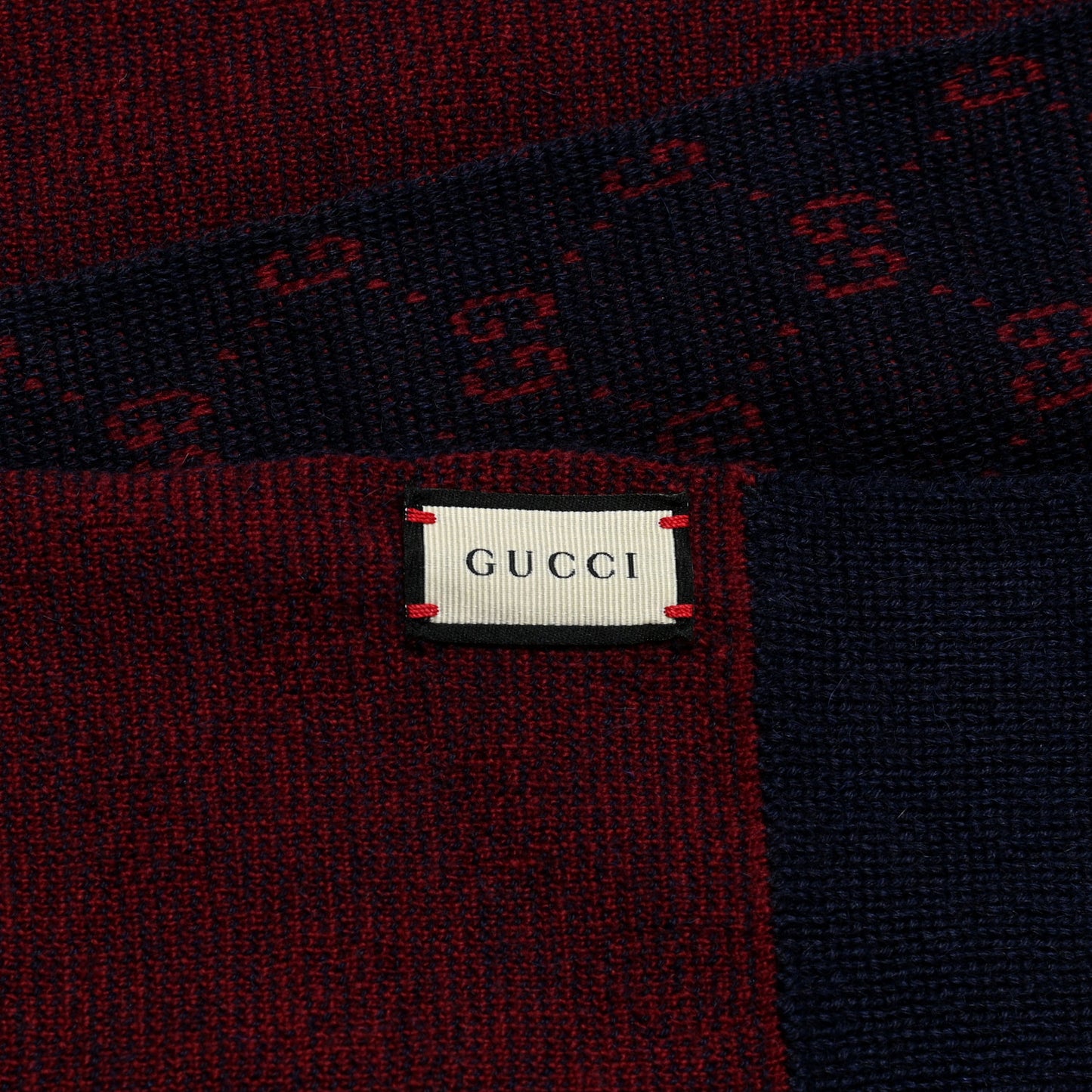 Alpaca Wool Knit GG Monogram Hog Scarf Navy Red