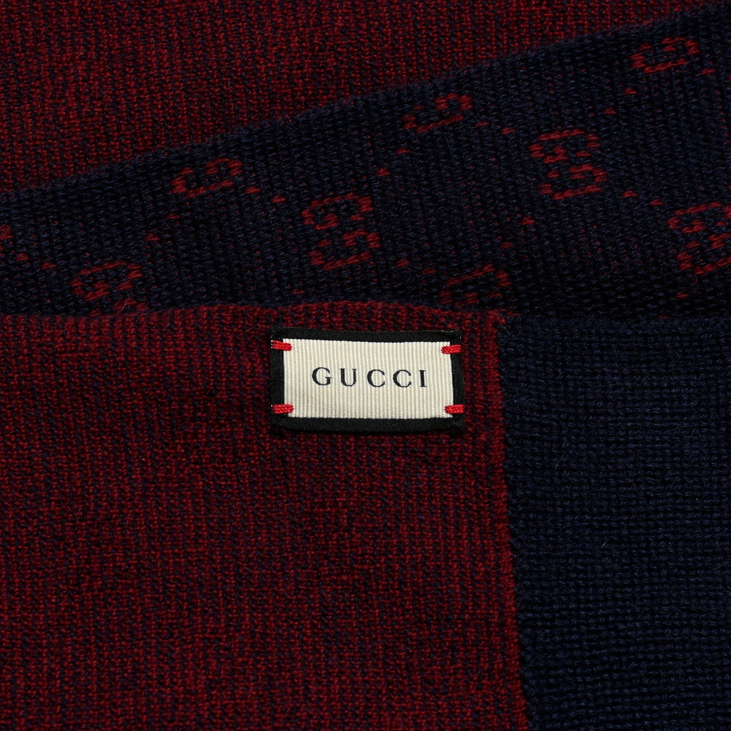 Gucci Alpaca Wool Knit GG Monogram Hog Scarf Navy Red 4 of 5