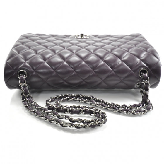 Lambskin Quilted Maxi Double Flap Plum