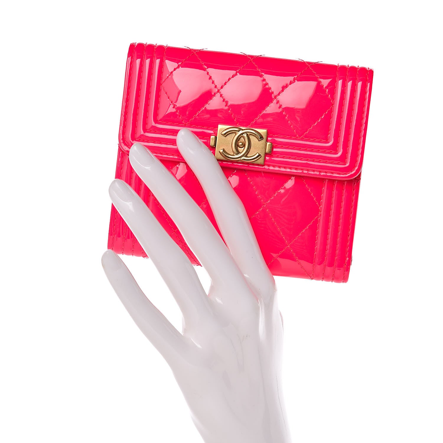 Chanel Patent Quilted Compact Boy Wallet Pink 2 of 9