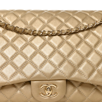 Chanel Metallic Calfskin Quilted Small XXL Travel Flap Bag Gold 8 of 10