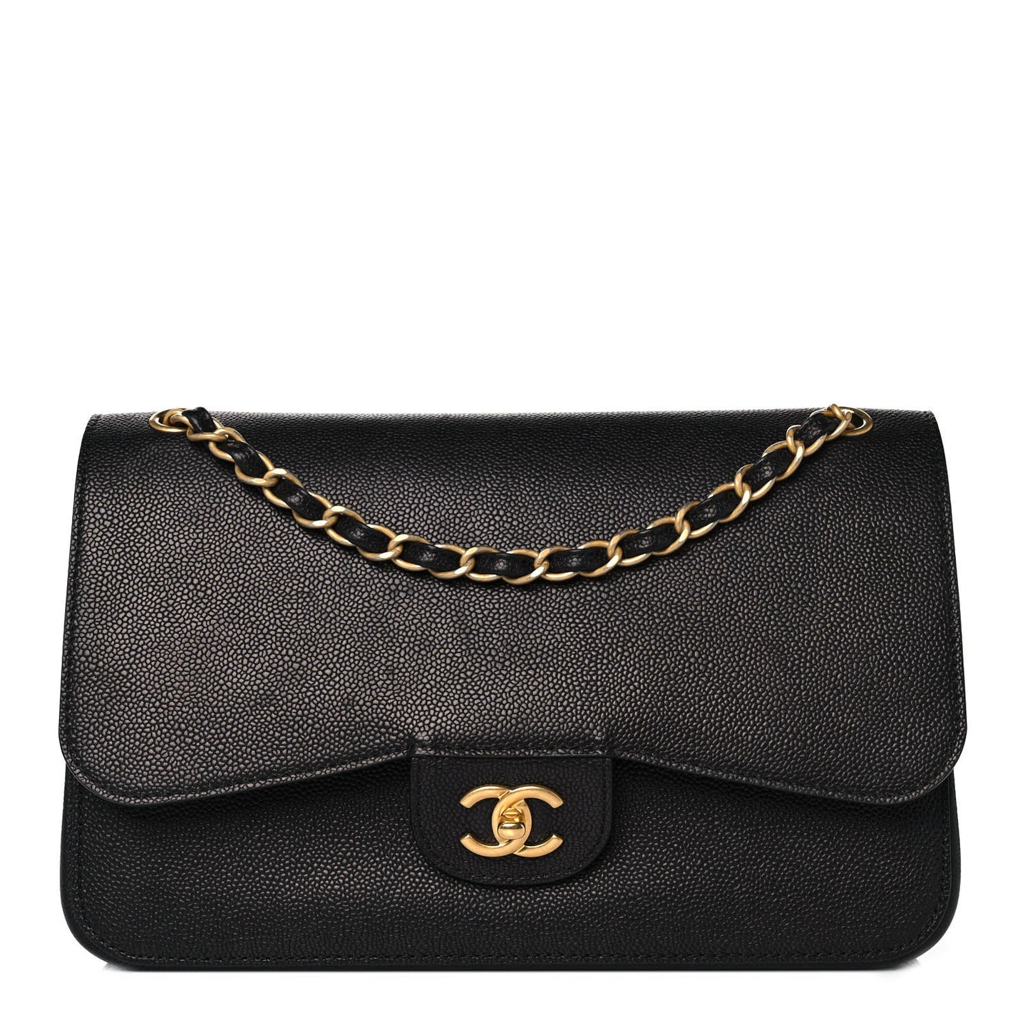 Grained Calfskin Jumbo Classic Pure Double Flap Black