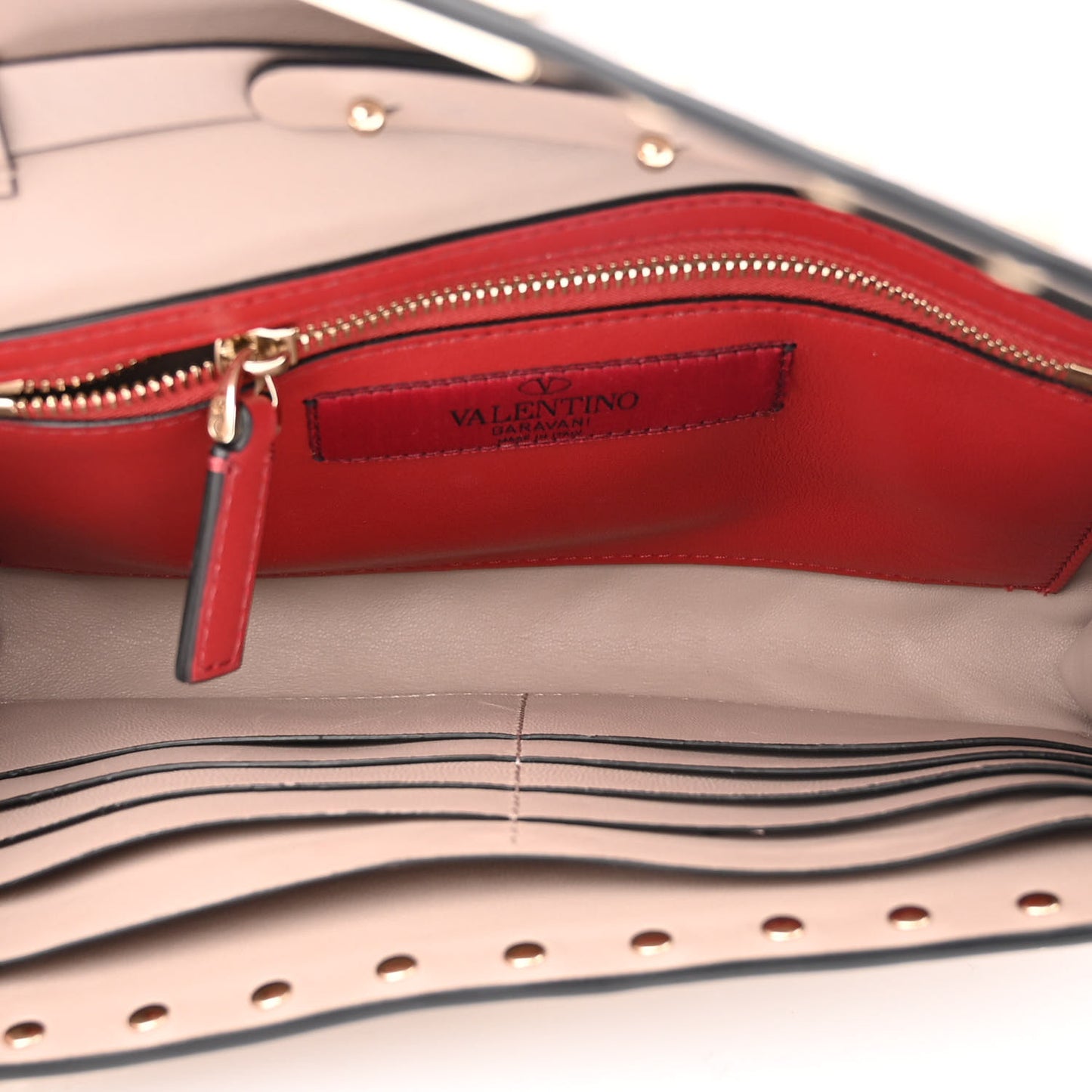 Lambskin Rockstud Spike Wallet on Chain Poudre