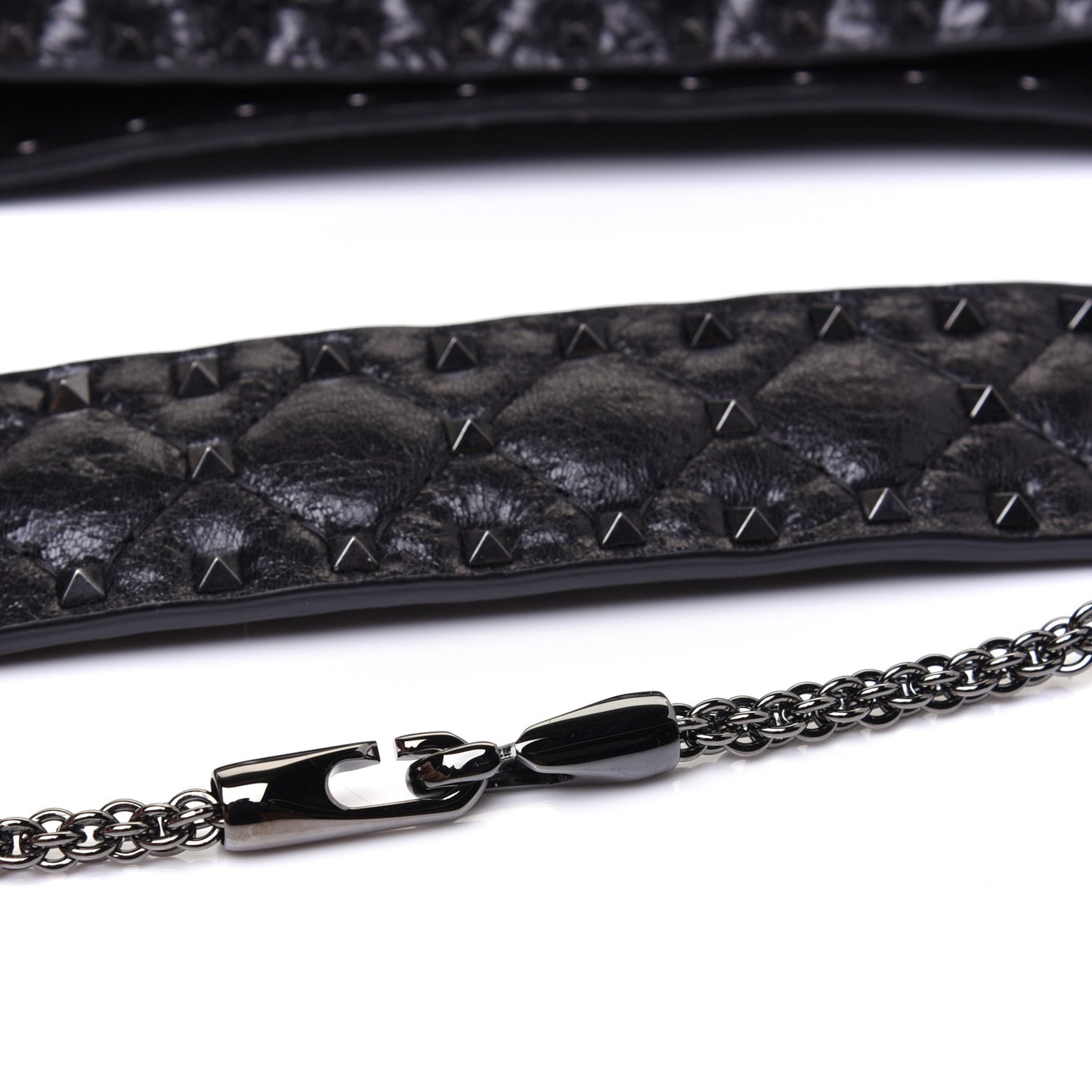 Craquele Nappa Rockstud Spike Shoulder Tote Black