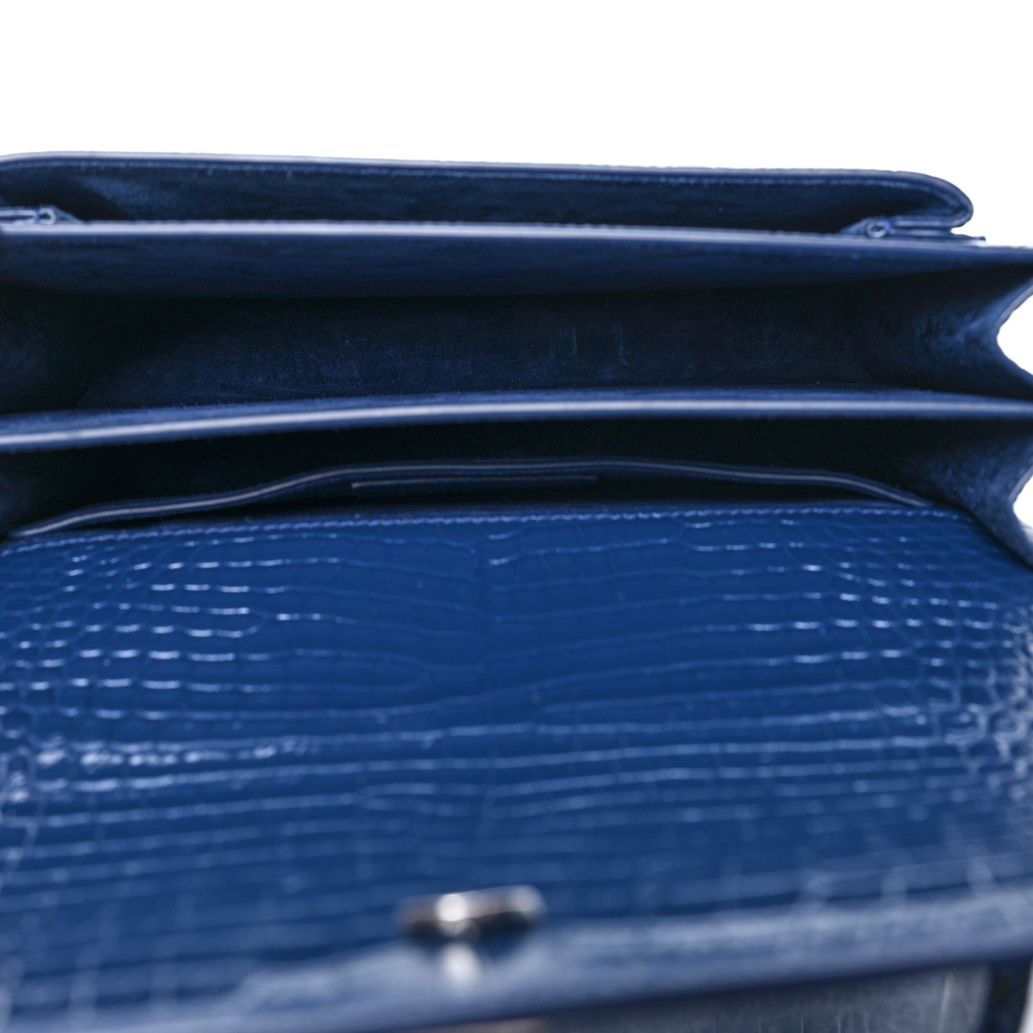 Saint Laurent Calfskin Crocodile Embossed Medium Monogram Sunset Blue 4 of 7