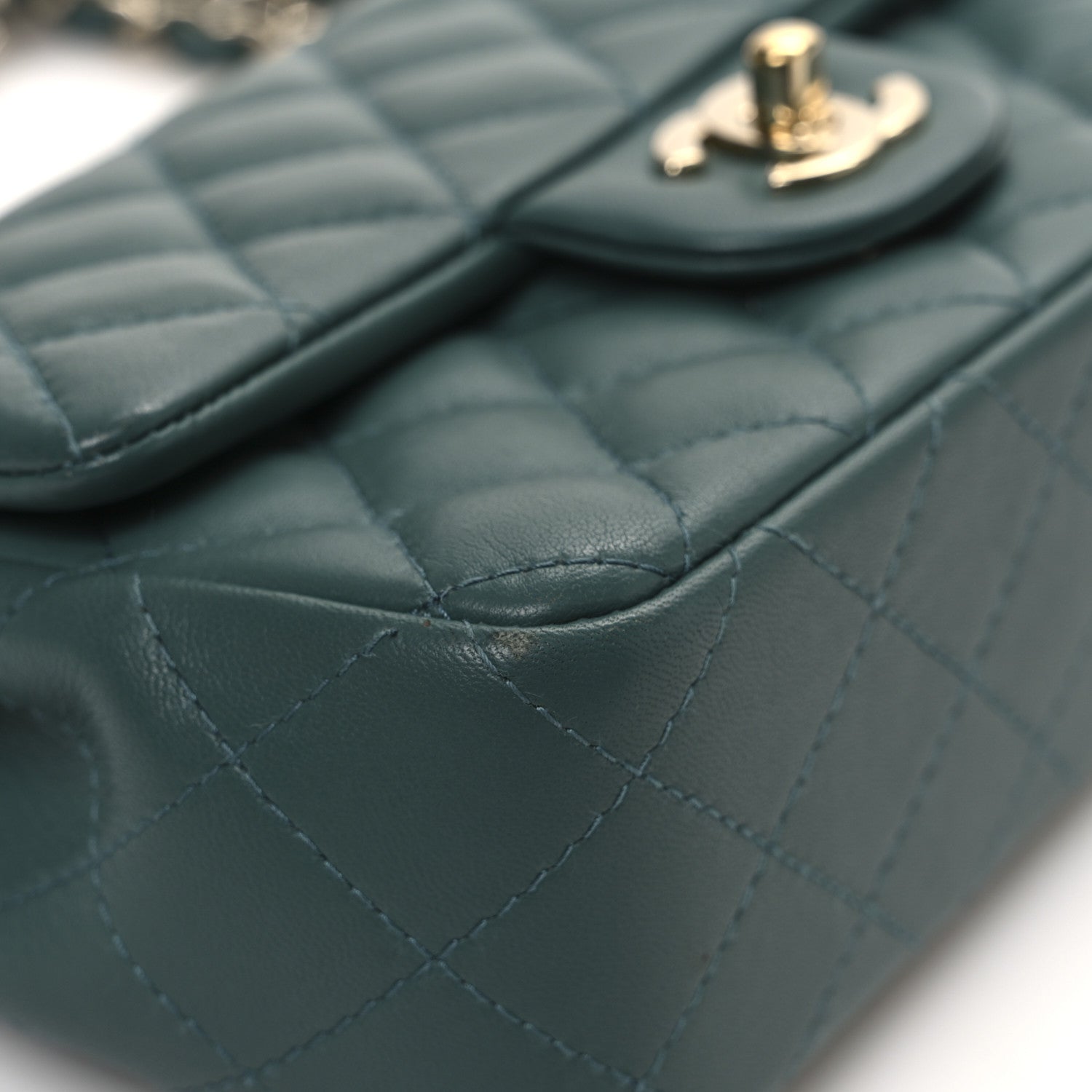 Chanel Lambskin Quilted Mini Rectangular Flap Dark Green 13 of 13