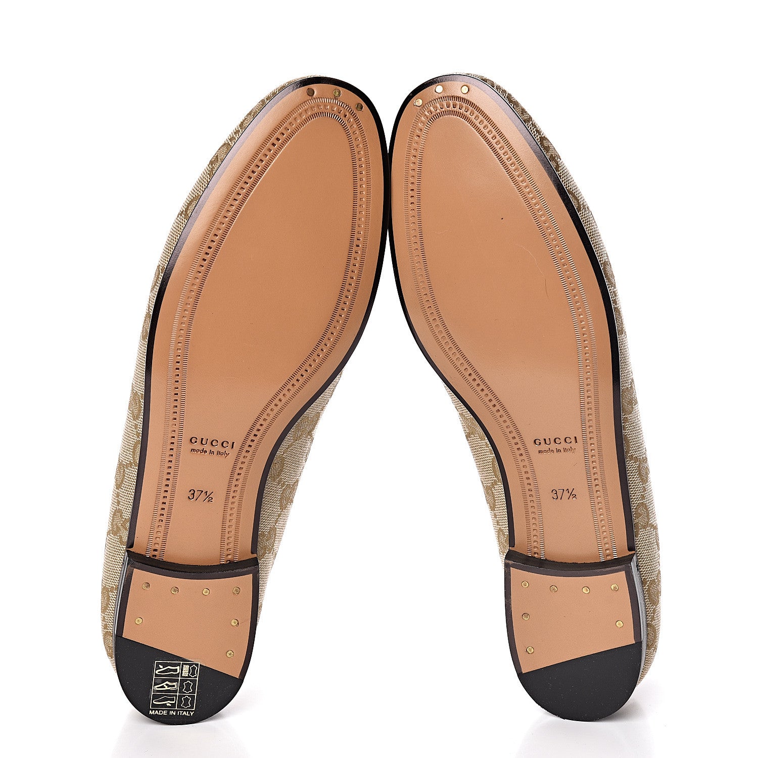 Gucci Canvas GG Monogram Horsebit Womens Jordaan Loafers 37.5 New Sand Friky Taupe 5 of 9