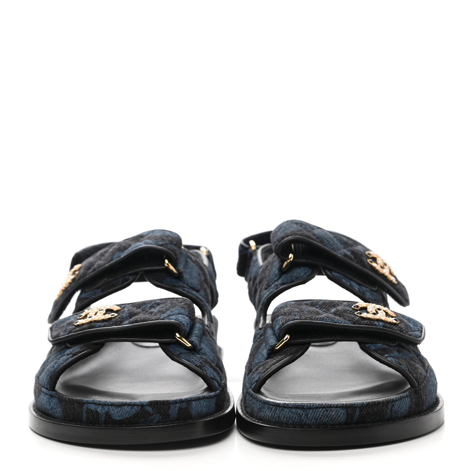 Chanel Denim Velcro Dad Sandals 36.5 Dark Grey Blue Black 2 of 9