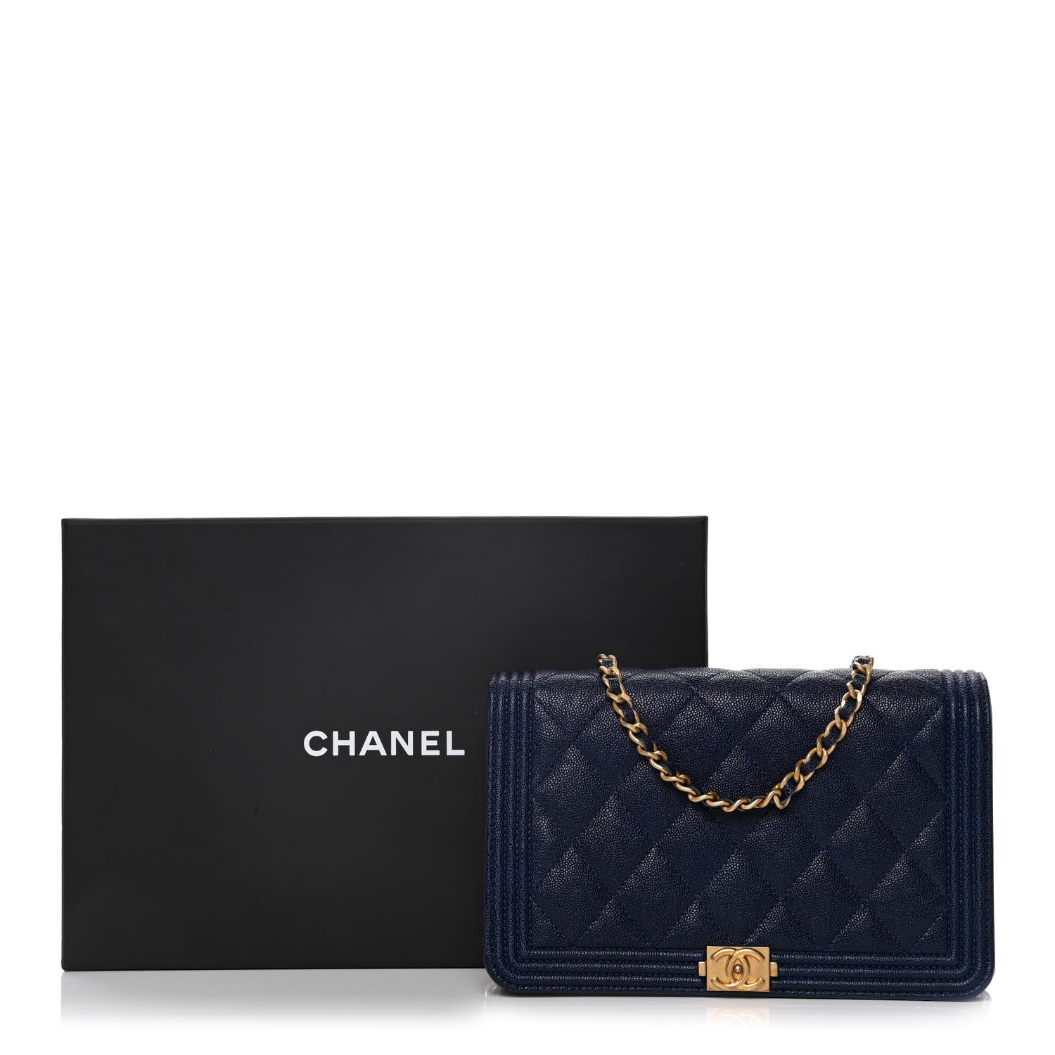 Chanel Caviar Quilted Boy Wallet On Chain WOC Navy 15 of 15