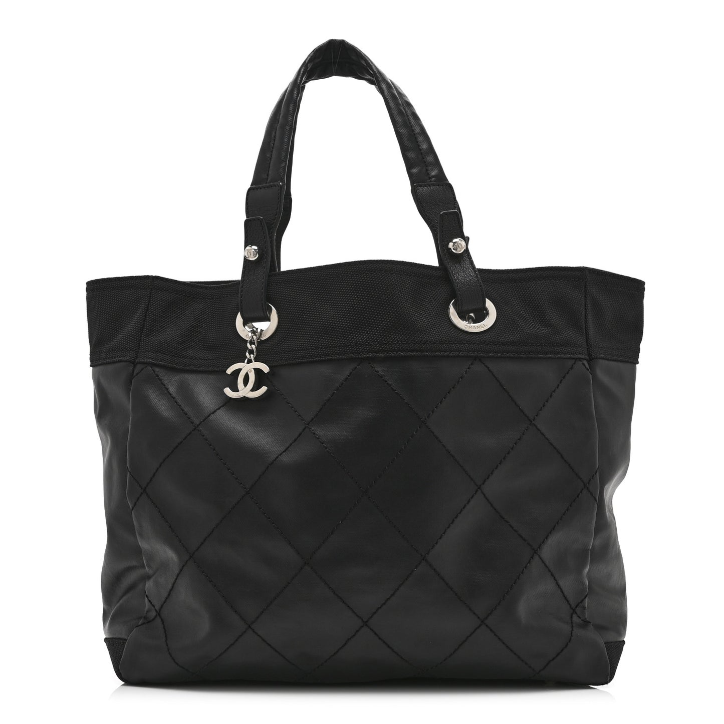 Coated Canvas Quilted Large Paris Biarritz Tote Black