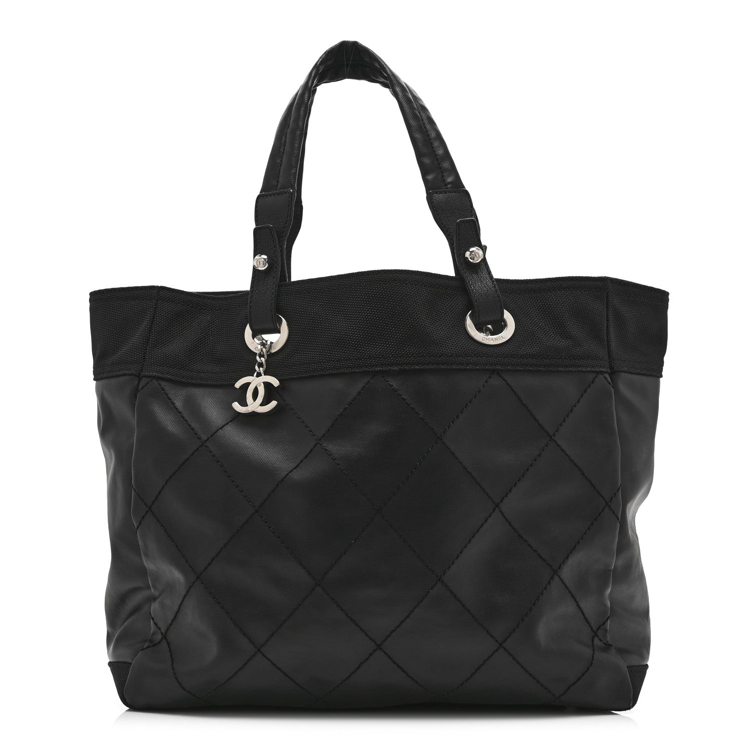 Chanel Coated Canvas Quilted Large Paris Biarritz Tote Black 1 of 10
