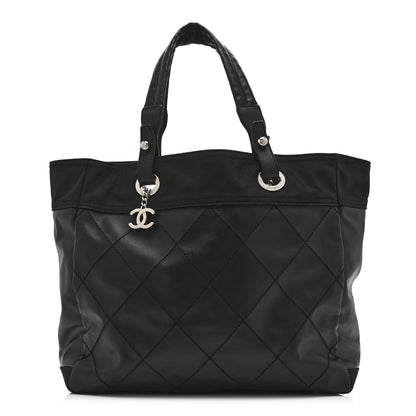 Chanel Coated Canvas Quilted Large Paris Biarritz Tote Black 1 of 10