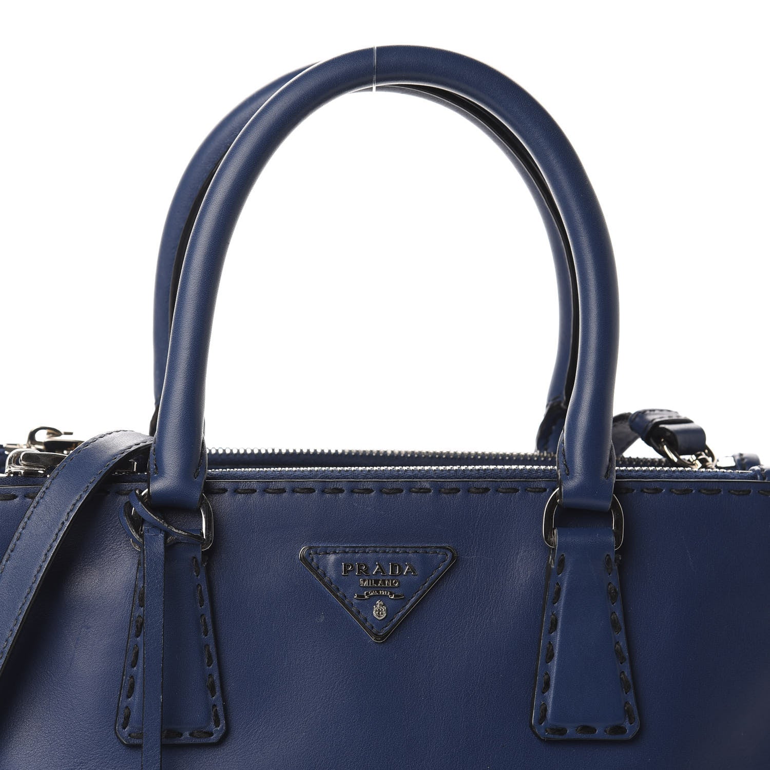 Prada City Calf Hand Stitched Small Galleria Double Zip Tote Bluette 13 of 13